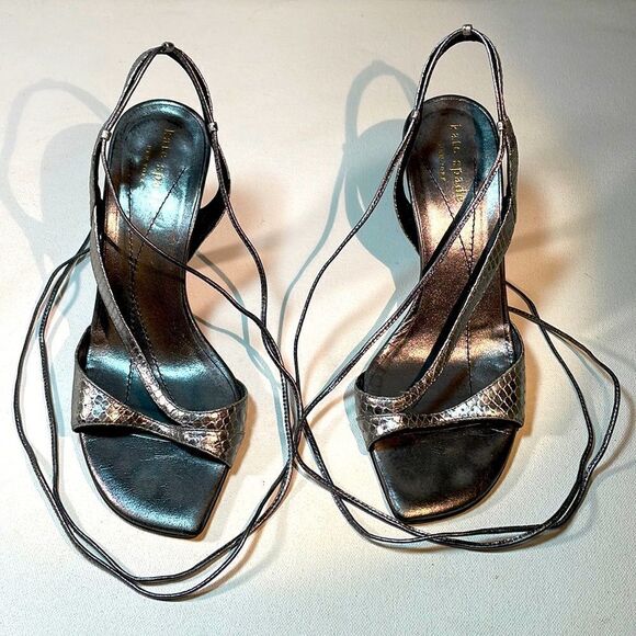 Kate Spade platinum python ankle wrap Strappy stilettos heels 6 - Picture 4 of 12